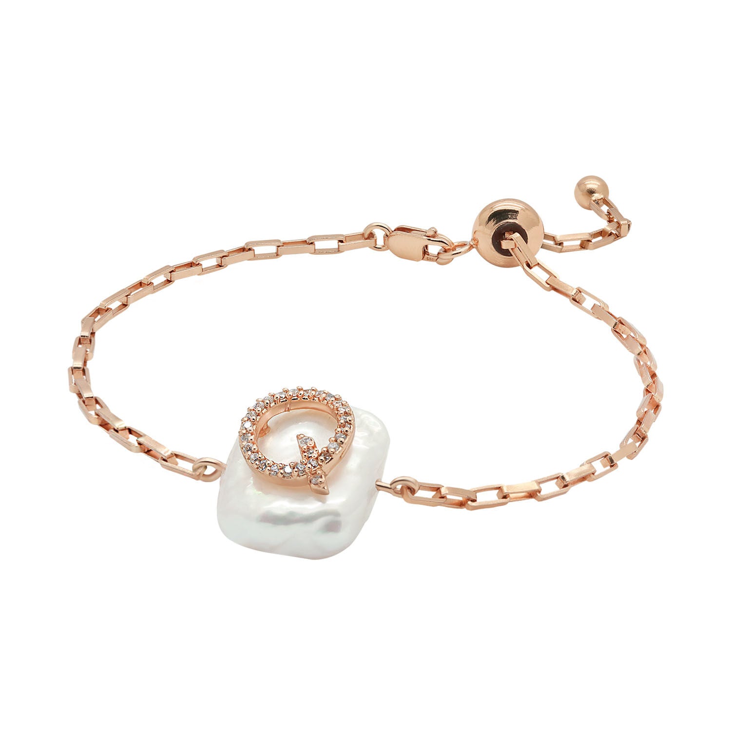 AOL Special - Rose Gold Monogram Initial Bangle Bracelet 1.25 Inch