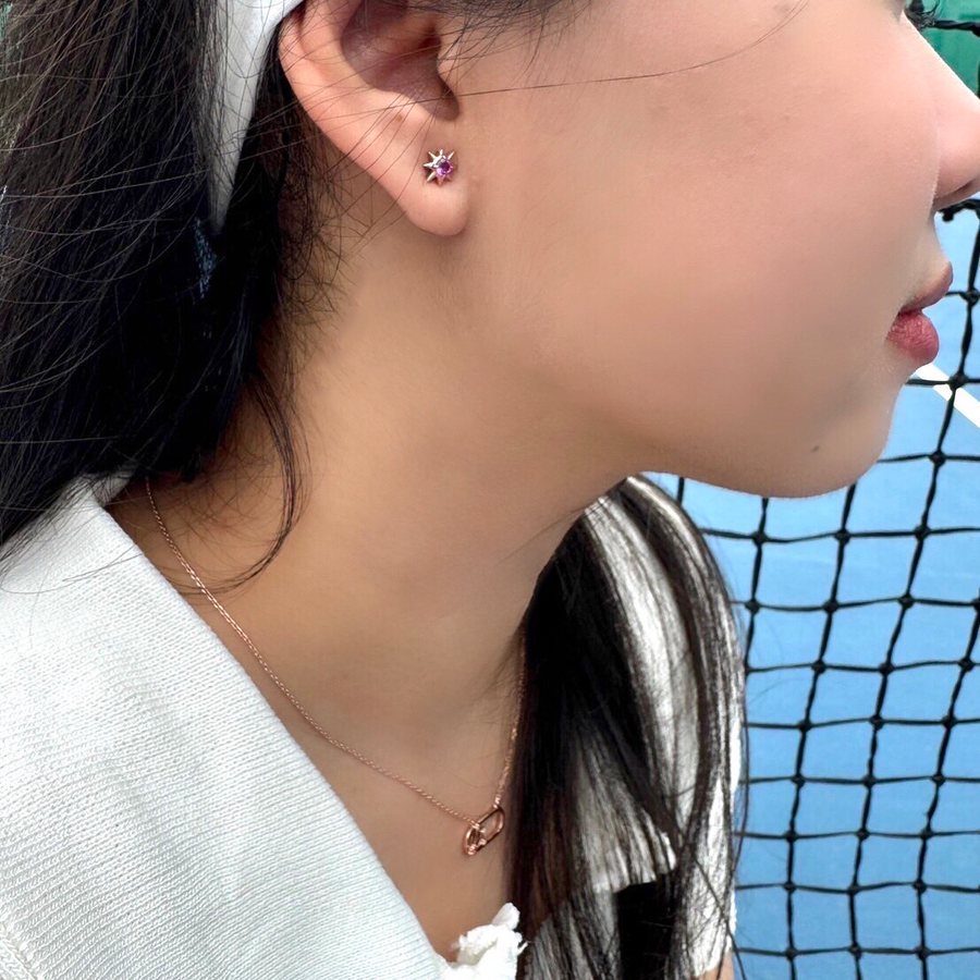 Teeny Garnet Rhodolite Star Earring