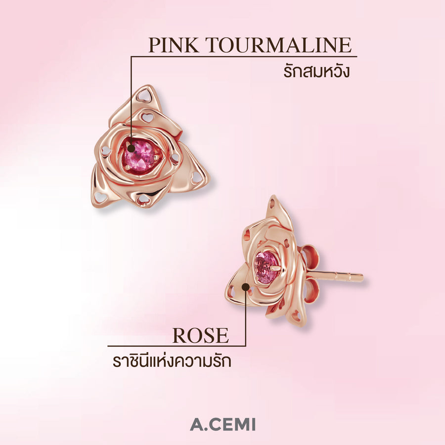 Pink Tourmaline Rose Earring