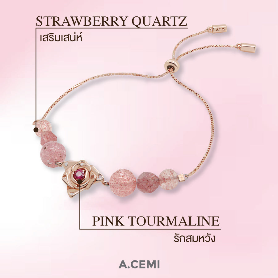 Rose Pink Tourmaline X  Strawberry Quartz Bracelet