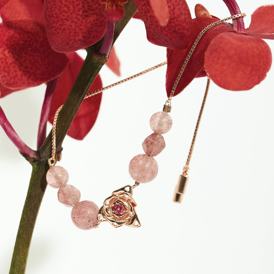 Rose Pink Tourmaline X  Strawberry Quartz Bracelet