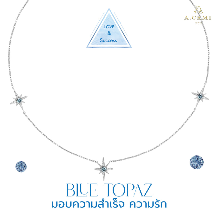Blue topaz 8 Triple Star Necklace