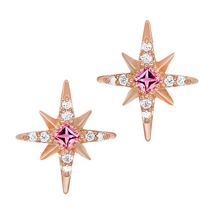Pink Tourmaline 8 Fortune Star Earring