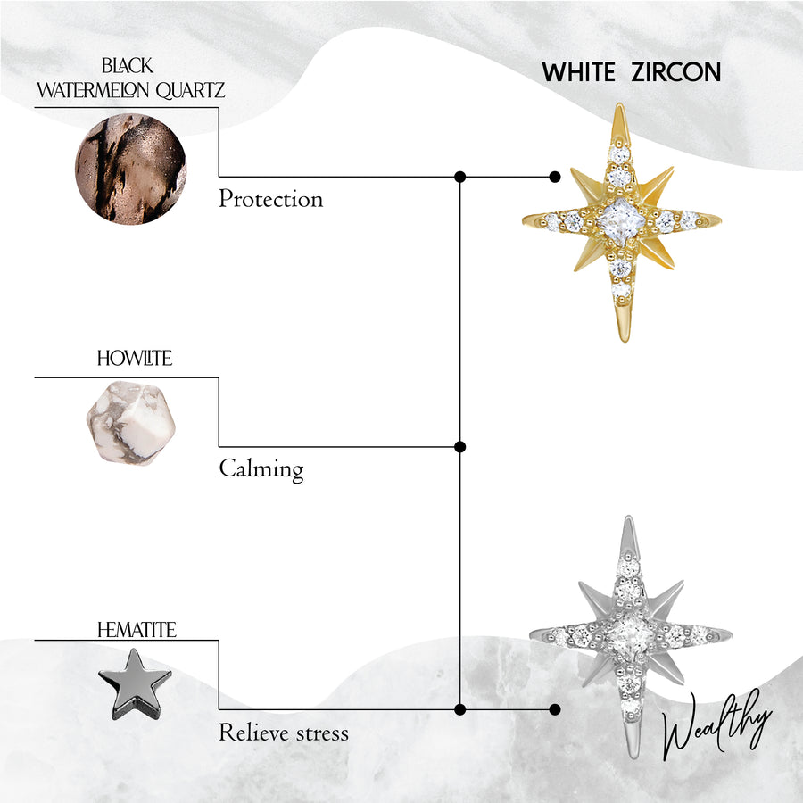 Fortune Star White Zircon X Howlite/ Matted Black Bracelet