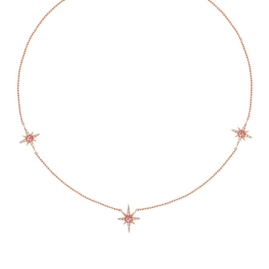 Pink Tourmaline 8 Triple Star Necklace